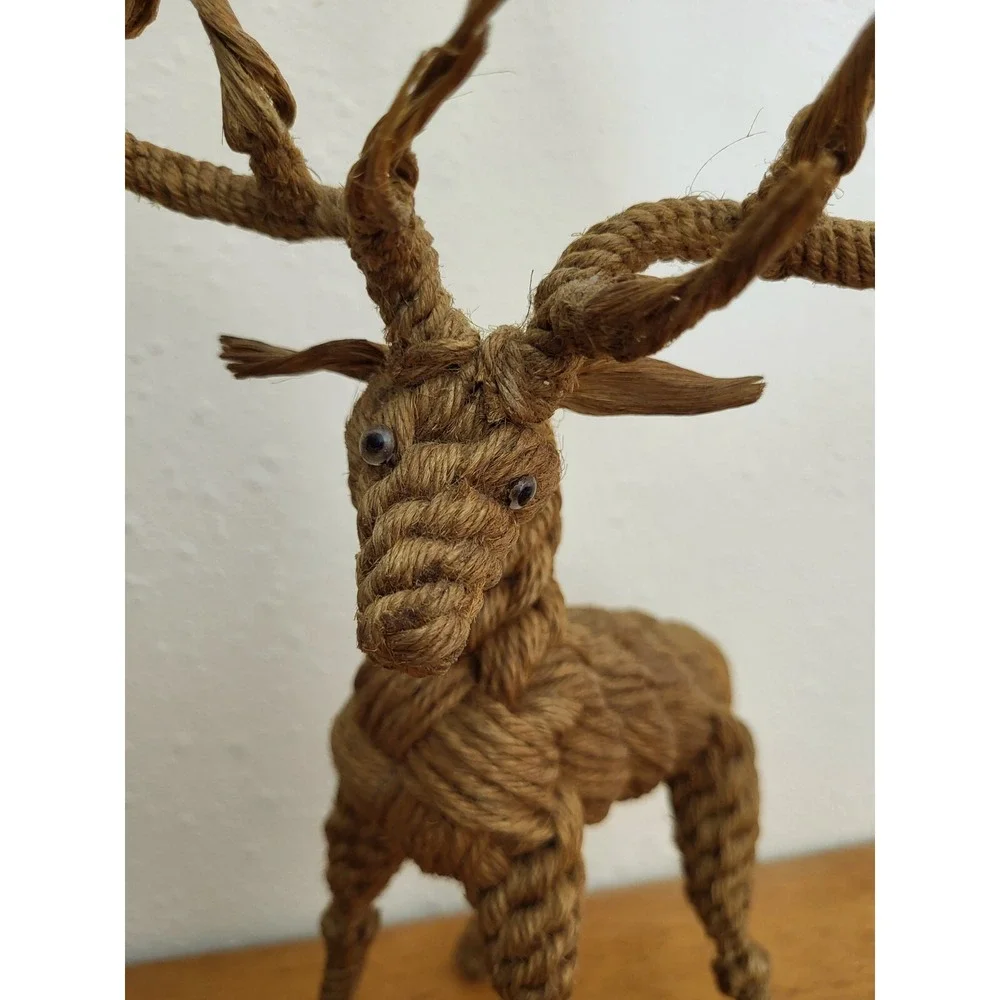 Jute Rope Buck Deer‎ Figure African Jungle Safari Animal Natural Horned Statue